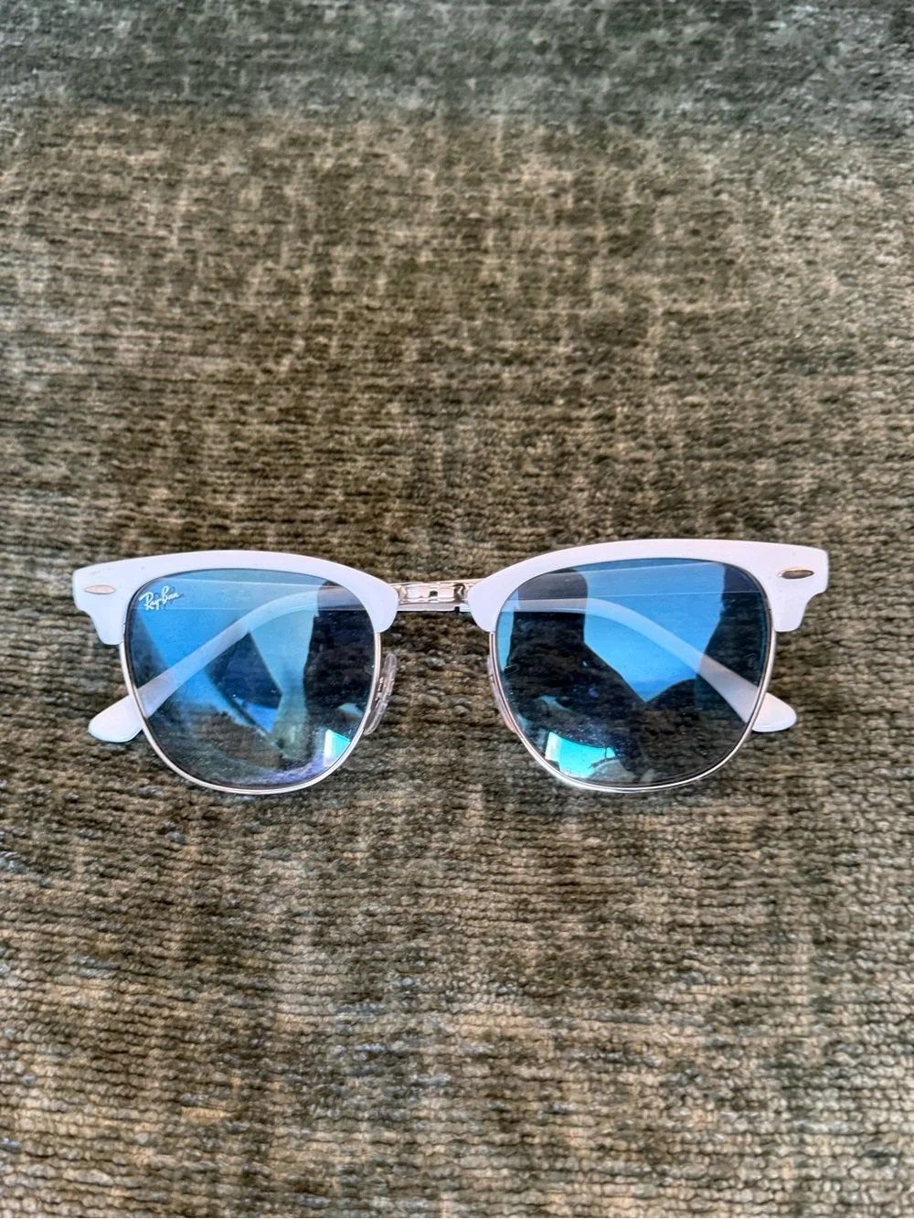 Ray-Ban White Frame Sunglasses with Blue Gradient Lenses
